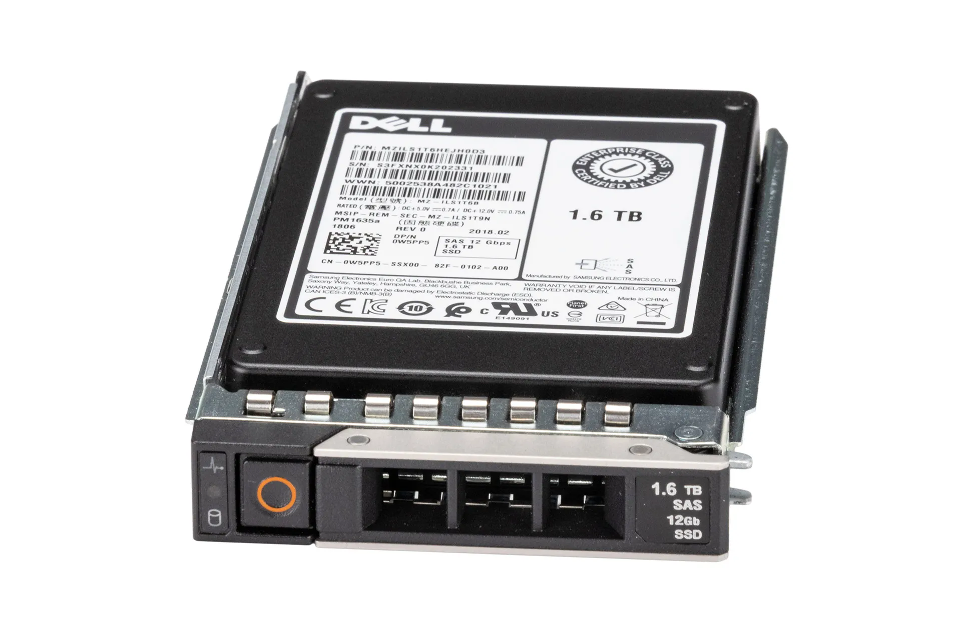Dell 1.6TB 12G SAS SSD, 2.5 Zoll SFF Festplatte für Server, inkl. Rahmen 0DXD9H