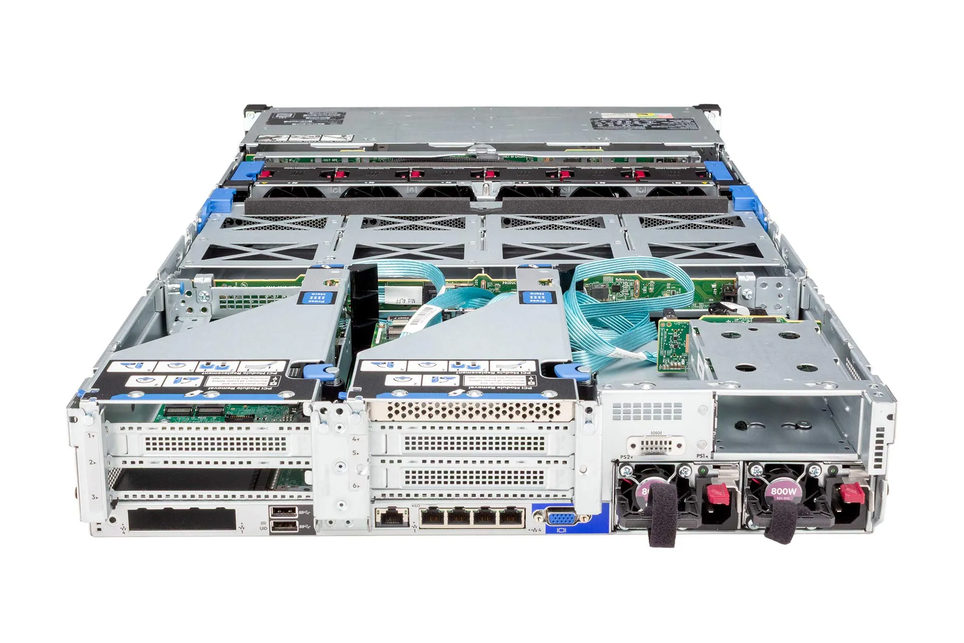 HPE ProLiant DL380 Gen10 Rack Server, 2x Silver 4210R 2.4GHz, 10-Core, 32GB RAM, 16x LFF + 2x SFF, P816i/4G 868705-B21 2xGold5215 back open