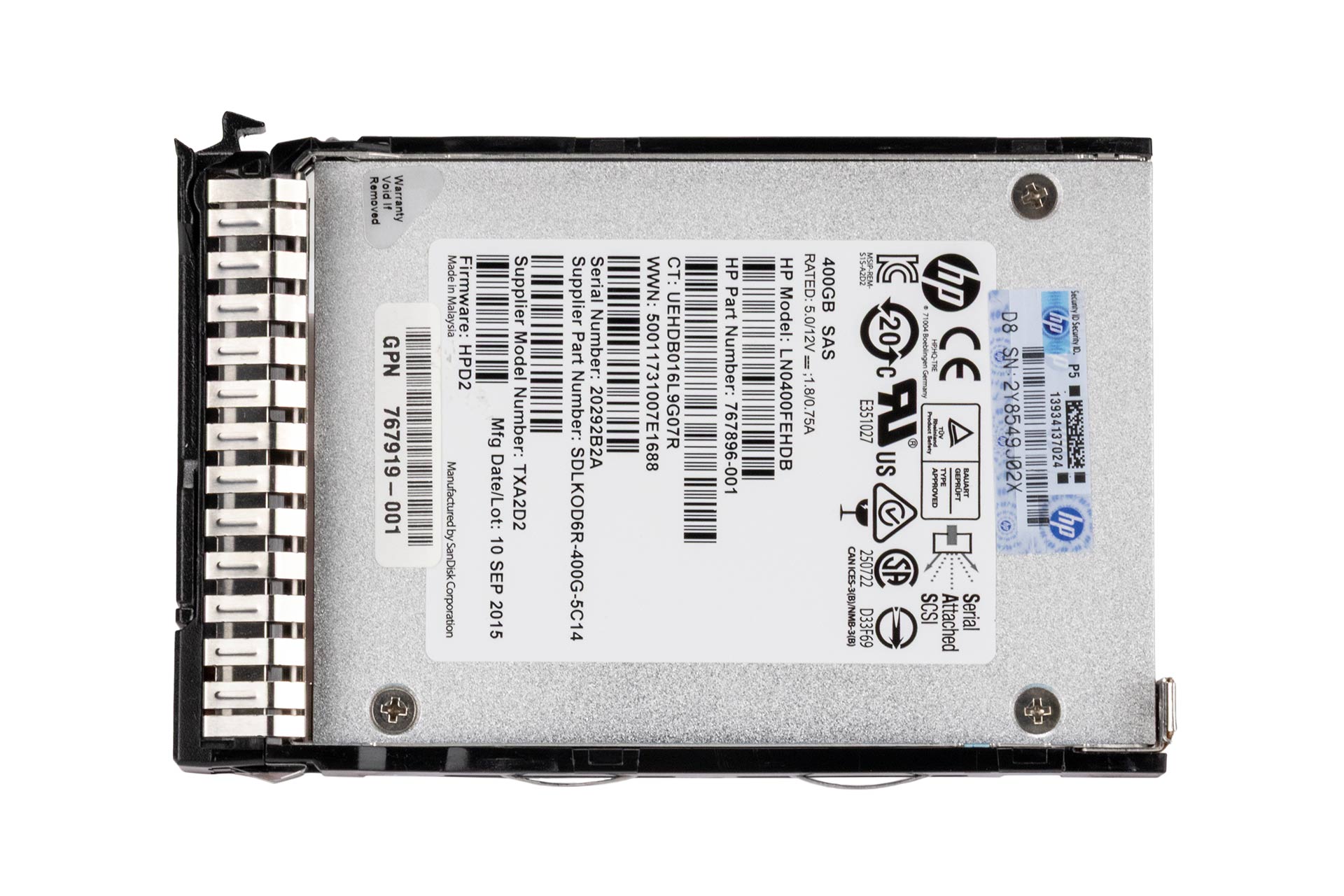 HPE 400GB 6G SAS SSD, 2.5 Zoll SFF Festplatte für Server, SC