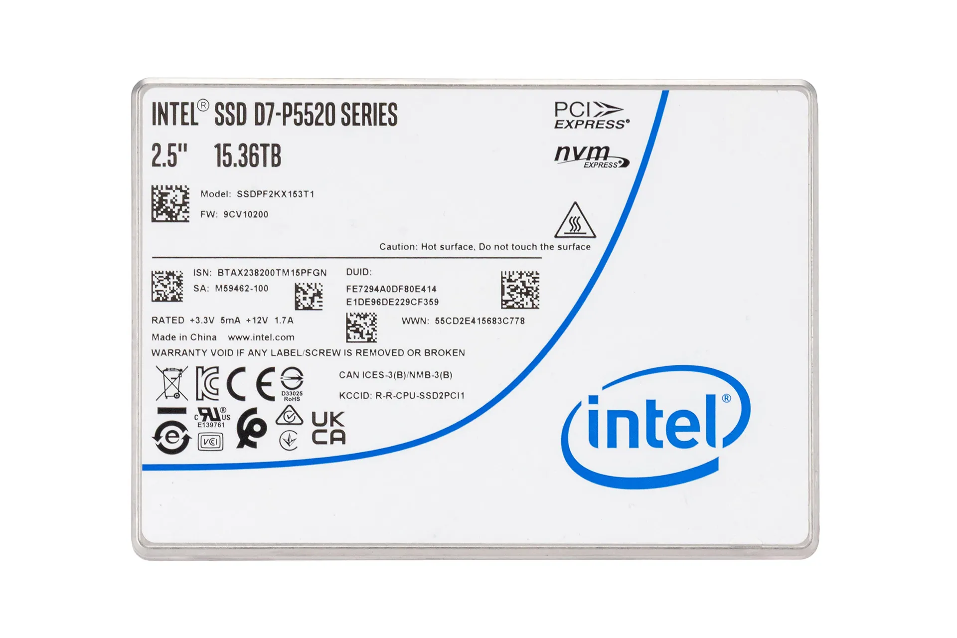 Intel 15.36TB PCIe 4.0 U2 NVMe SSD, 2.5 Zoll SFF Festplatte für Server, D7-P5520 Series