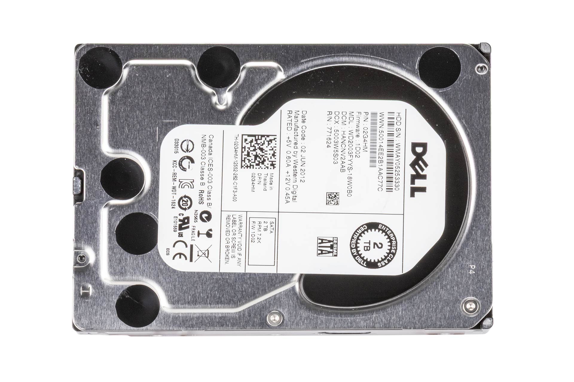 Dell 2TB 6G SATA HDD 7.2k, 3.5 Zoll LFF Festplatte für Server, WD2003FYYS