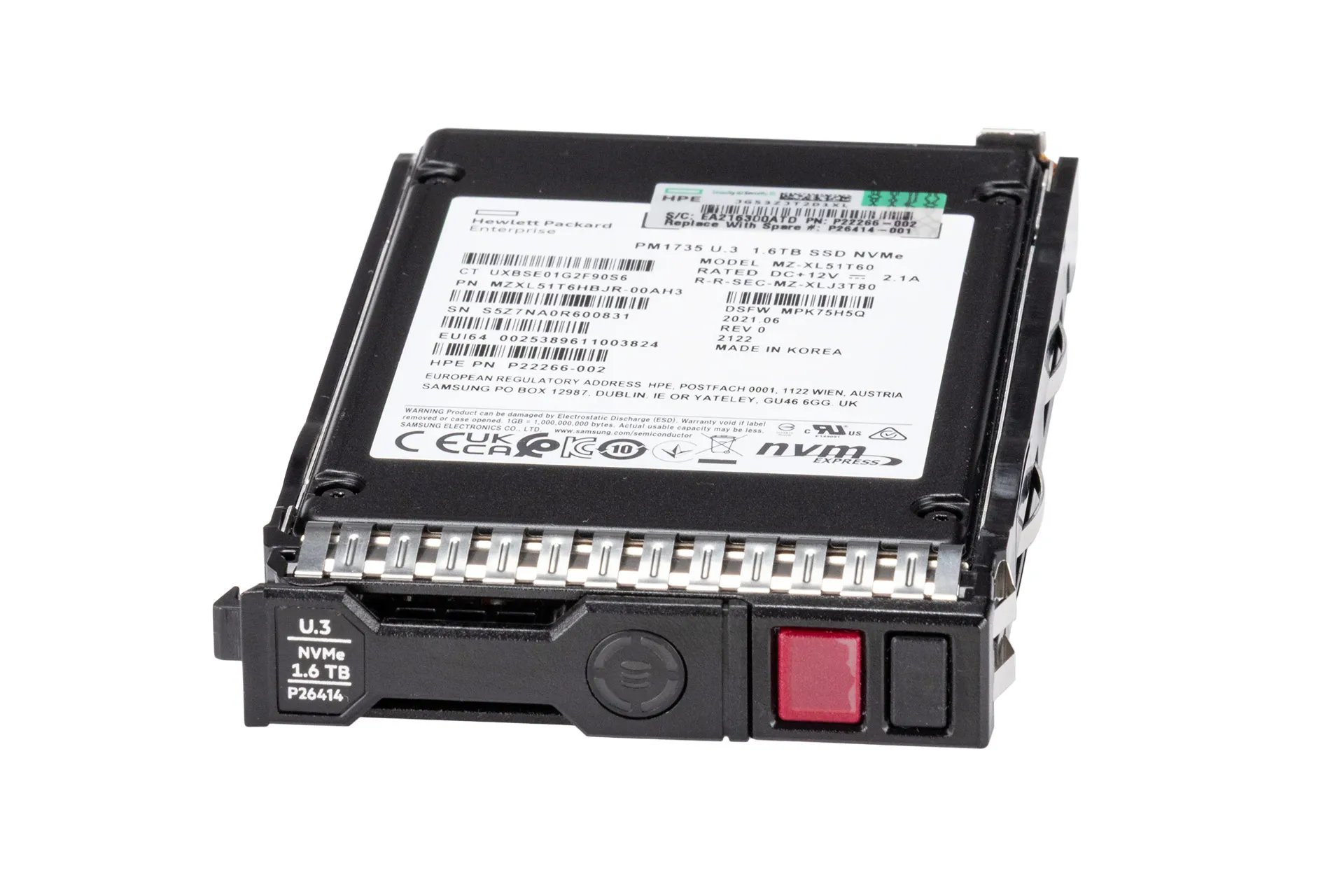 HPE 1.6TB U.3 NVMe 4.0 SSD, 2.5 Zoll SFF Festplatte für Server, MU