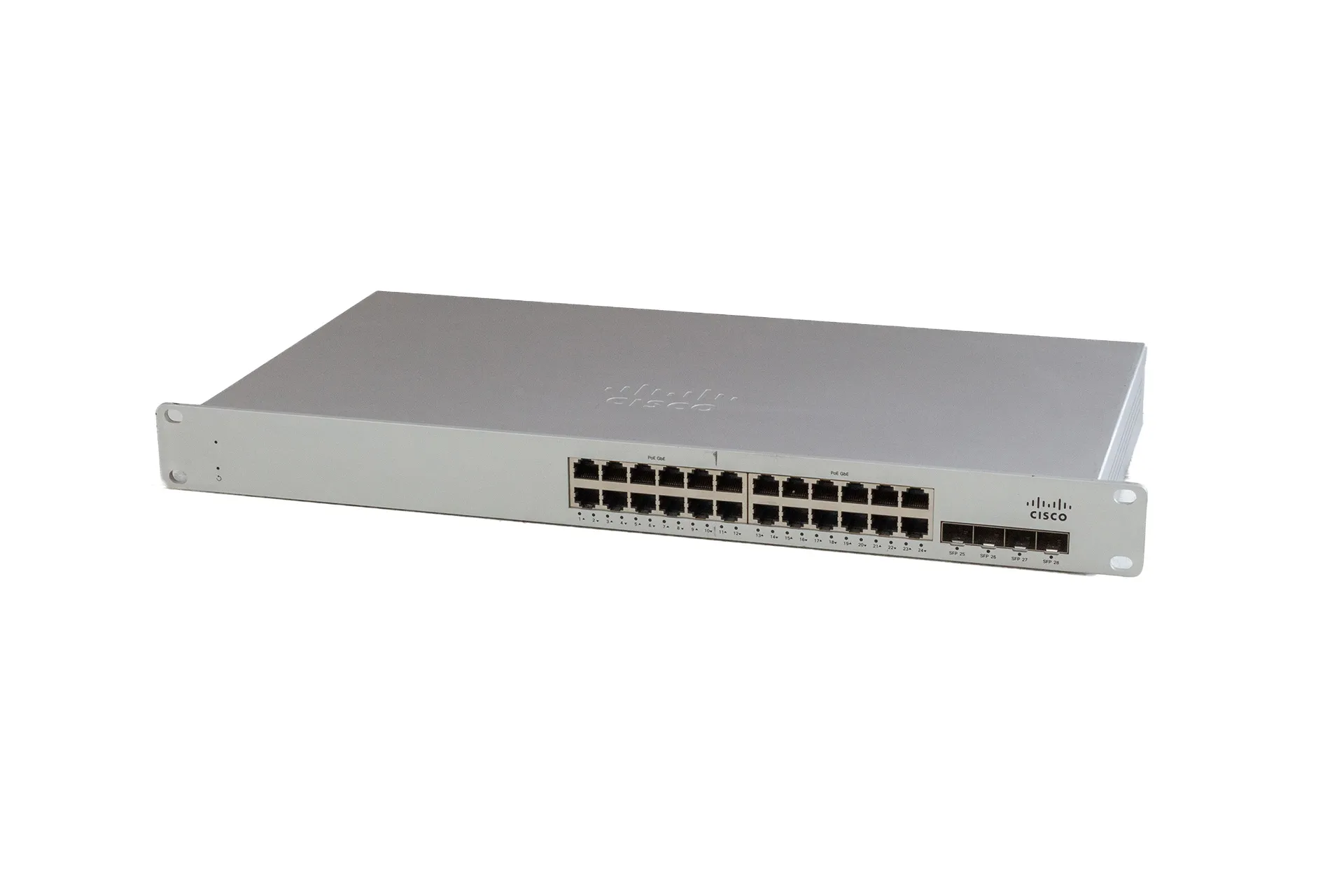 Cisco Switch Meraki Stackable, Cloud Managed, 24x GbE RJ45 PoE (max 370W), 4x GbE SFP, int. PSU