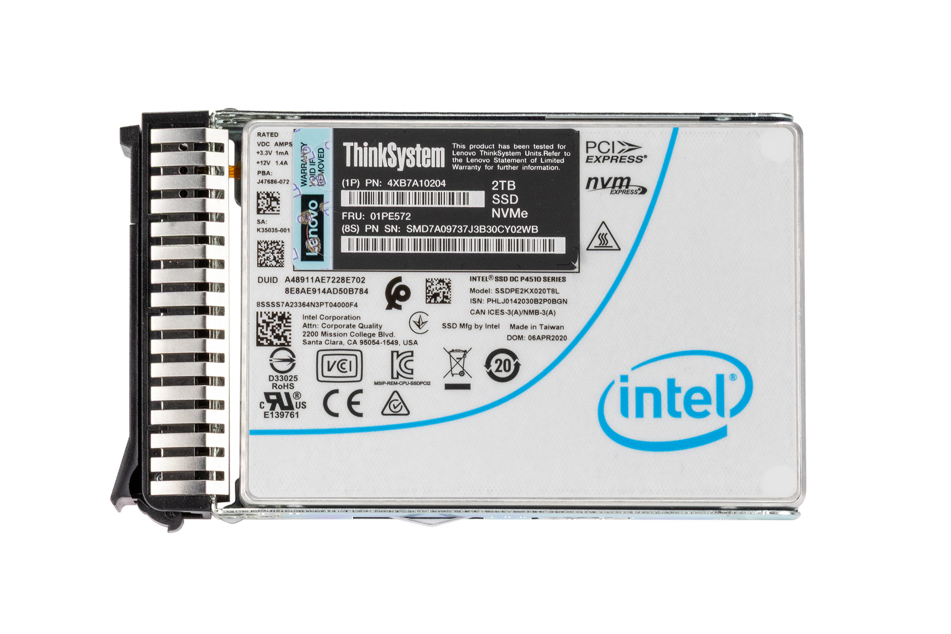 Lenovo DC P4510 2TB PCIe NVMe SSD, 2.5 Zoll SFF Festplatte für Server, inkl. Rahmen SM17A06246