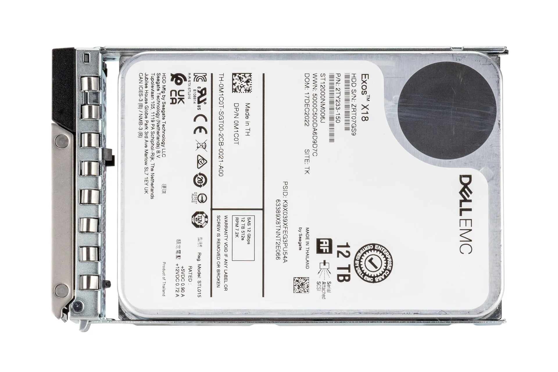 Dell 12TB 12G SAS HDD 7.5k, 3.5 Zoll LFF Festplatte für Server, 512e, inkl. Tray WH5D2