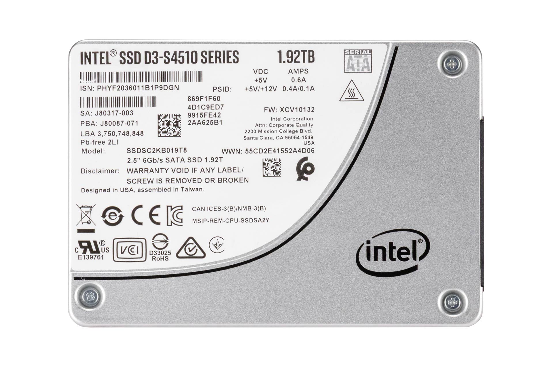 Intel 1.92TB 6G SATA SSD, 2.5 Zoll SFF Festplatte für Server, D3-S4510 Series