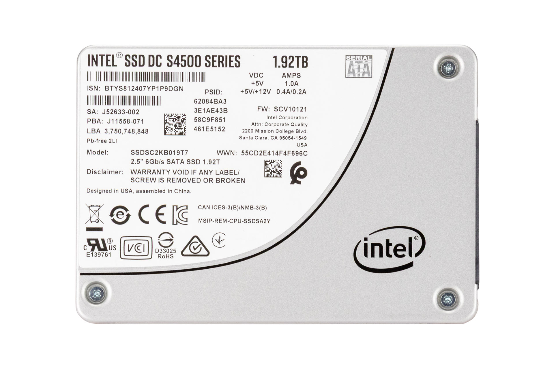 Intel 1.92TB 6G SATA SSD, 2.5 Zoll SFF Festplatte für Server, D3-S4500 Series