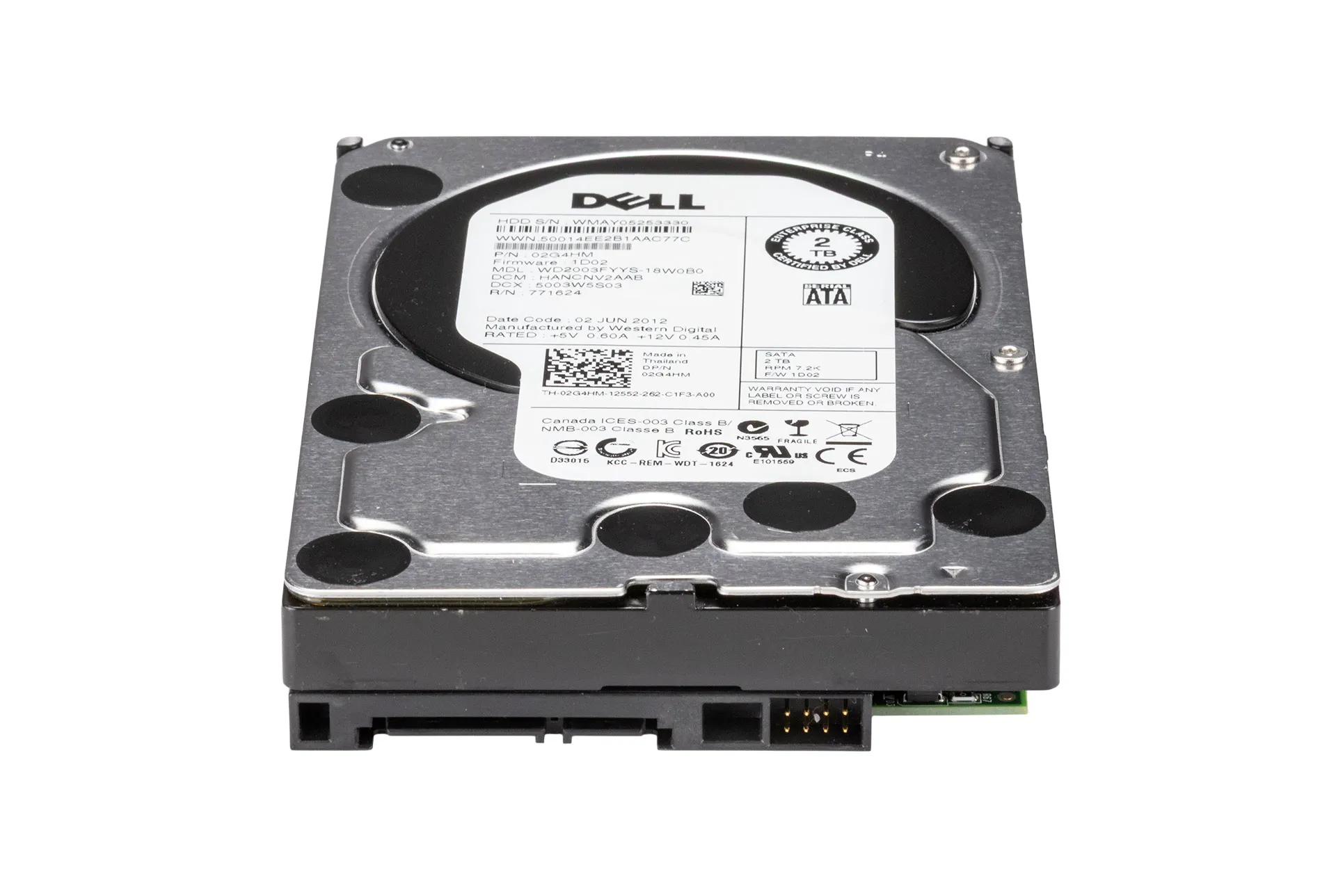Dell 2TB 6G SATA HDD 7.2k, 3.5 Zoll LFF Festplatte für Server, WD2003FYYS